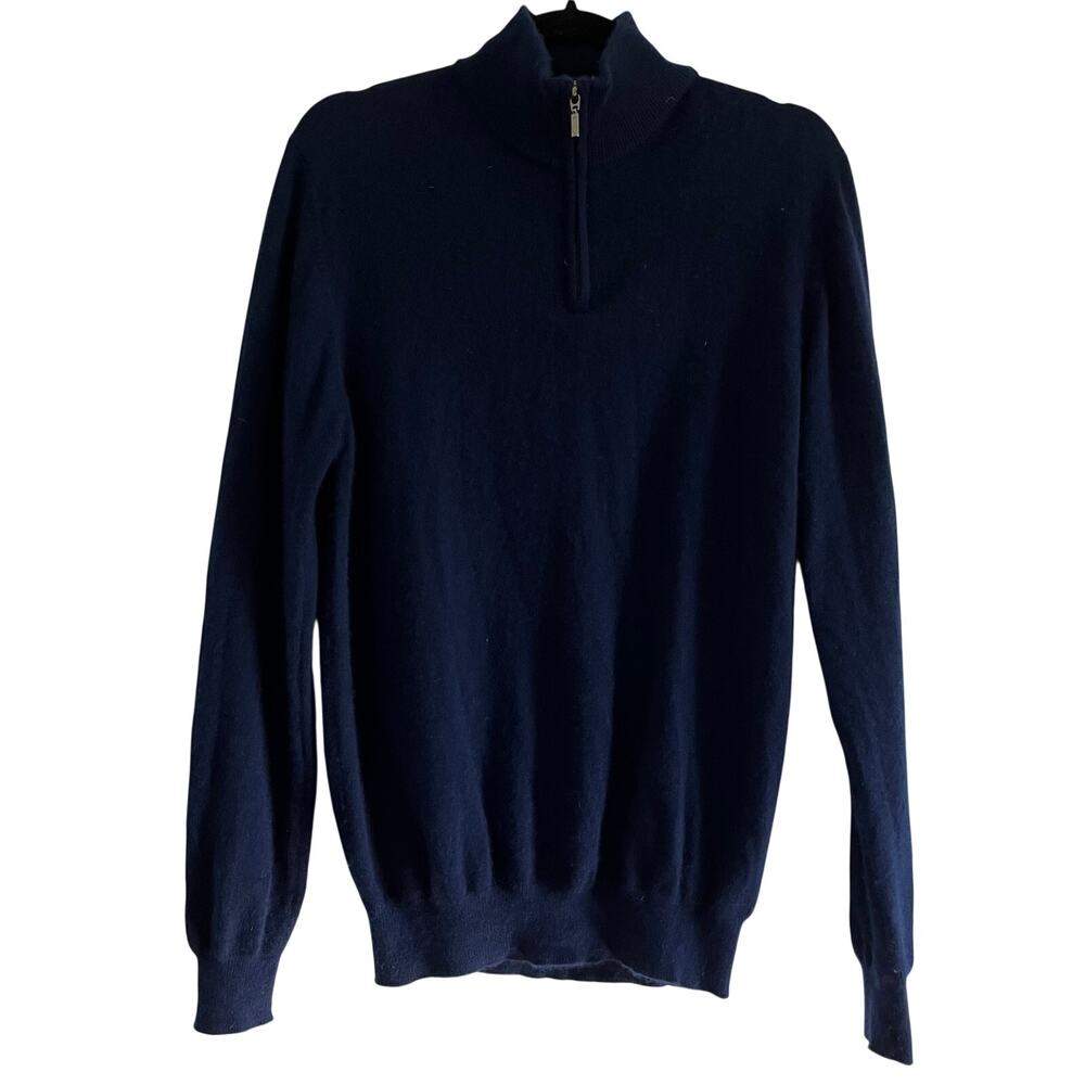 Joseph & Lyman Men’s 100% Cashmere Quarter Zip Sweater Navy Blue Size S
